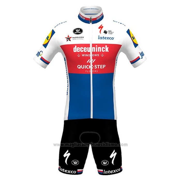 2021 Abbigliamento Ciclismo Deceuninck Quick Step Campione Repubblica Ceca Manica Corta e Salopette